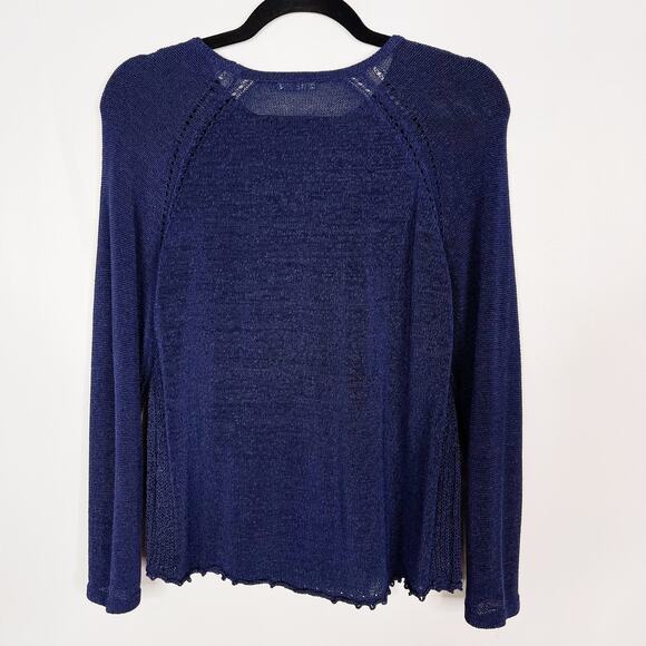 J McLaughlin Medium M Blue Loop Stitch Raglan Long Sleeve Sweater Cotton Blend - Picture 2 of 8
